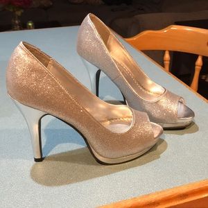 Cinderella open toe Silver sparkling heels.